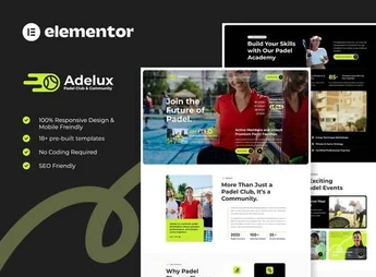 Adelux – Padel Club & Community Elementor Template Kit