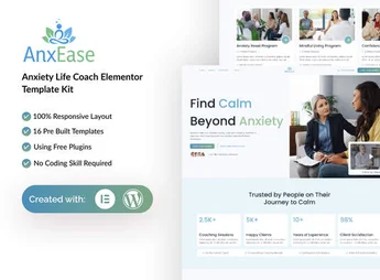 AnxEase – Anxiety Life Coach Elementor Template Kit