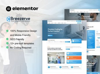 Breezerve – Air Conditioner & HVAC Repair Elementor Pro Template Kit