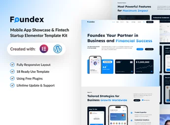 Foundex – Mobile App Showcase & Fintech Startup Elementor Template Kit
