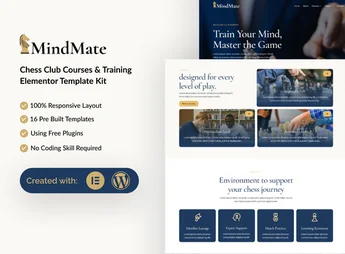 Mindmate – Chess Club Course & Training Elementor Template Kits