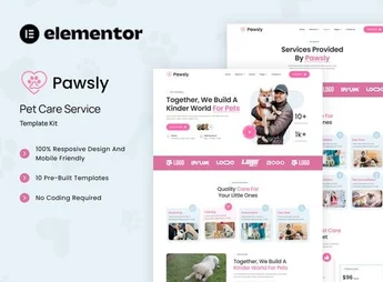 Pawsly – Pet Care Service Elementor Template Kit