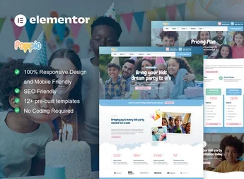 Poppio – Kids Party Planner Elementor Pro Template Kit