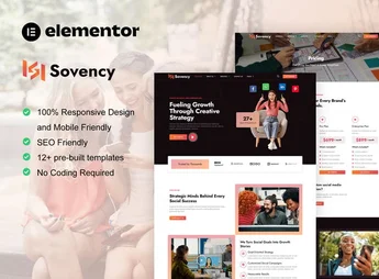 Sovency – Social Media Marketing Agency Elementor Pro Template Kit