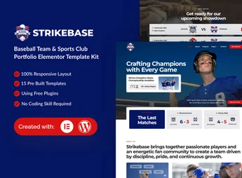 StrikeBase – Baseball Team & Sport Club Elemtor Template Kit