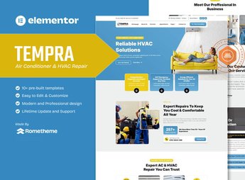 Tempra – Air Conditioner & HVAC Repair Elementor Template Kit