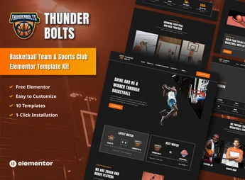 Thunderbolts – Basketball Team & Sports Club Elementor Template Kit